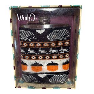 Wink Hip Flask With Knitted Acorn Autumn Design 7 Fl Oz Stainless Steel